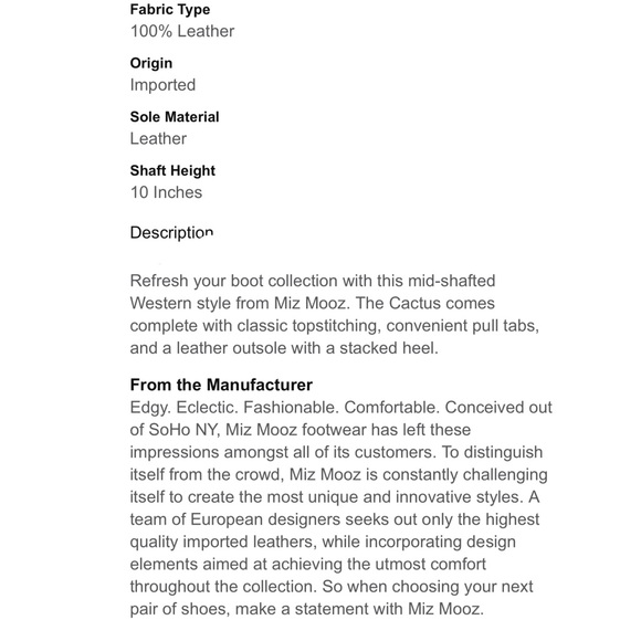 MIZ MOOZ Kactus Western Cowboy Boots Size 6 Rustic Distressed - Picture 11 of 12